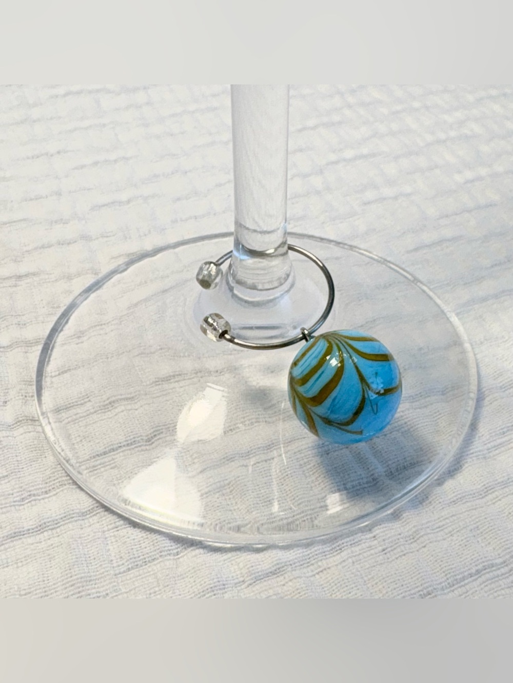 Blue Swirl Glass Wine Charm Accent